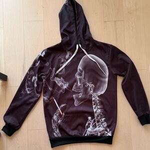 Men's Black Smoking Skeleton Print Hoodie
